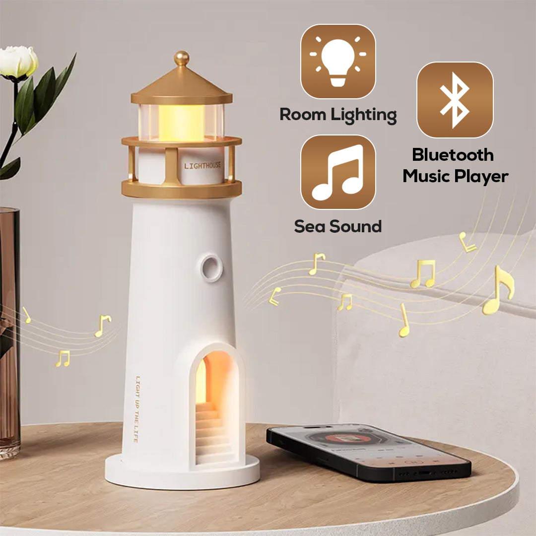 Lighthouse Projector Night Lamp – Bluetooth Music, Moon Projection & Ocean Sound Simulation