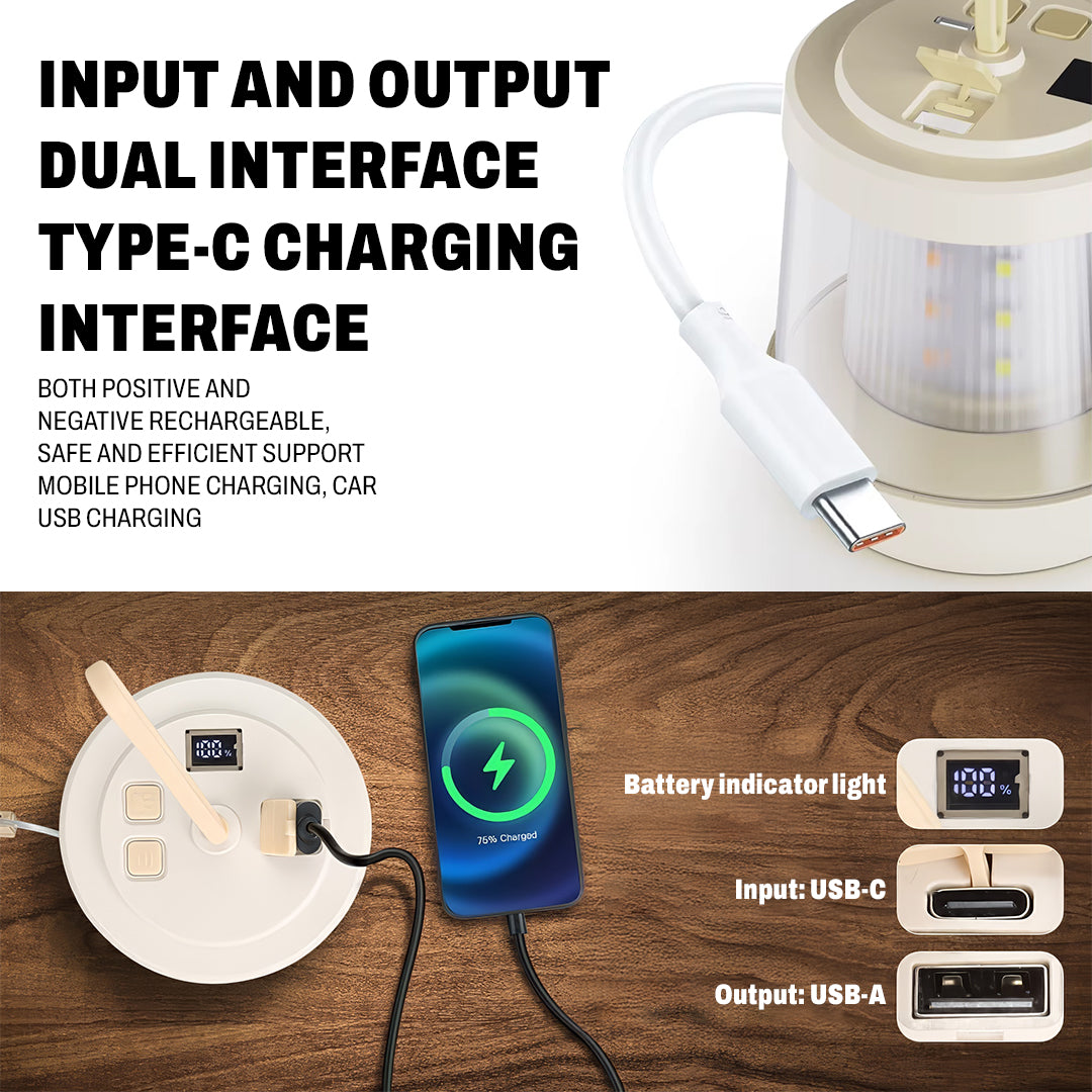 Camping Lantern with Power Bank – 3 Light Modes, IPX4 Waterproof, RGB String Lights