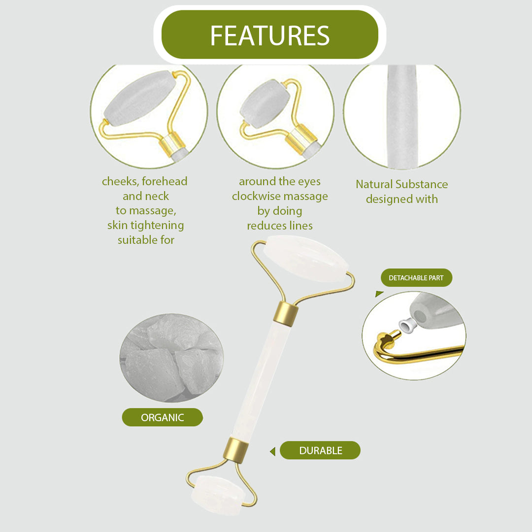 Natural Jade Roller Massage Tool (White)
