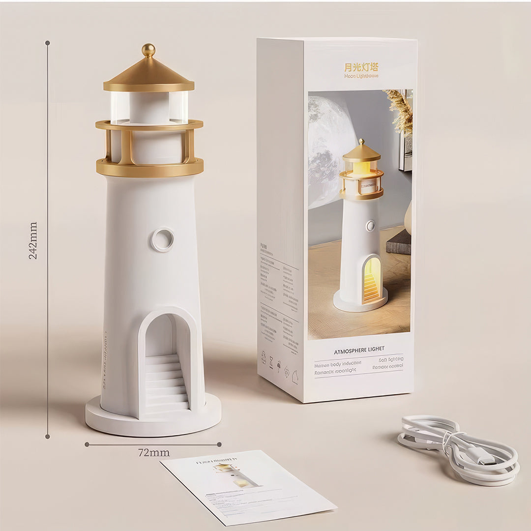 Lighthouse Projector Night Lamp – Bluetooth Music, Moon Projection & Ocean Sound Simulation