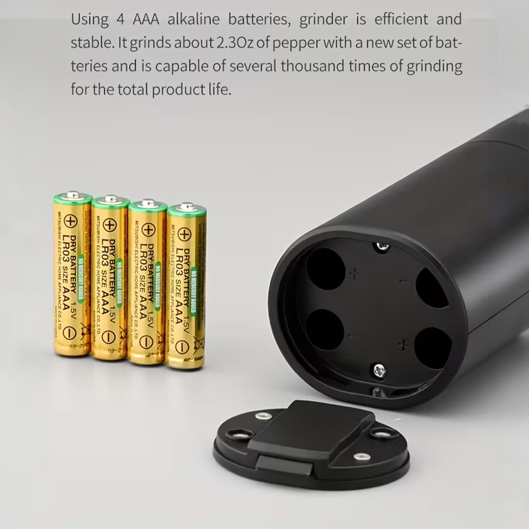 Salt & Pepper Grinder Set – 5 Levels Adjustable , Battery Operated with Stand