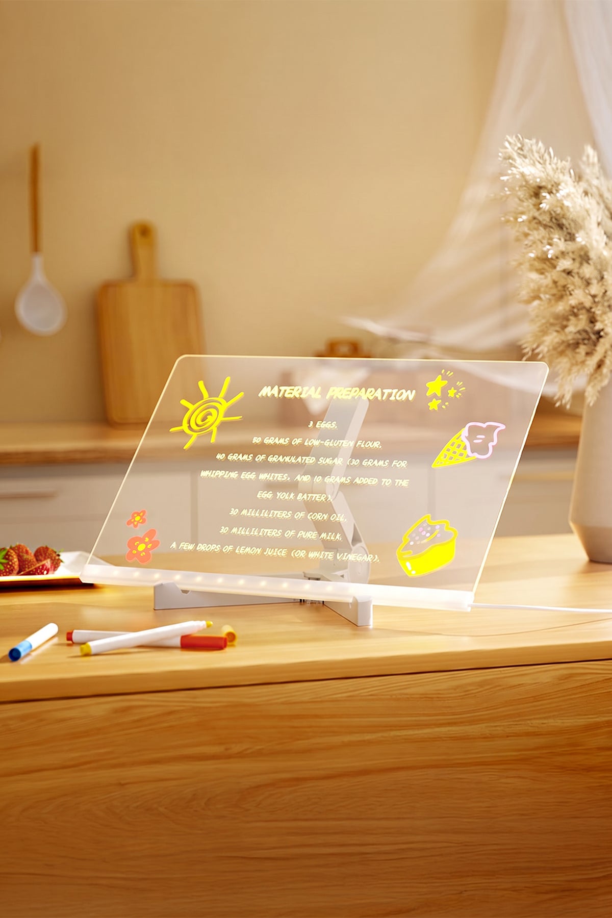 30 x 20 cm LED Acrylic Message Board with 7 Colour Pens, USB Light Up Drawing Board and Adjustable Stand
