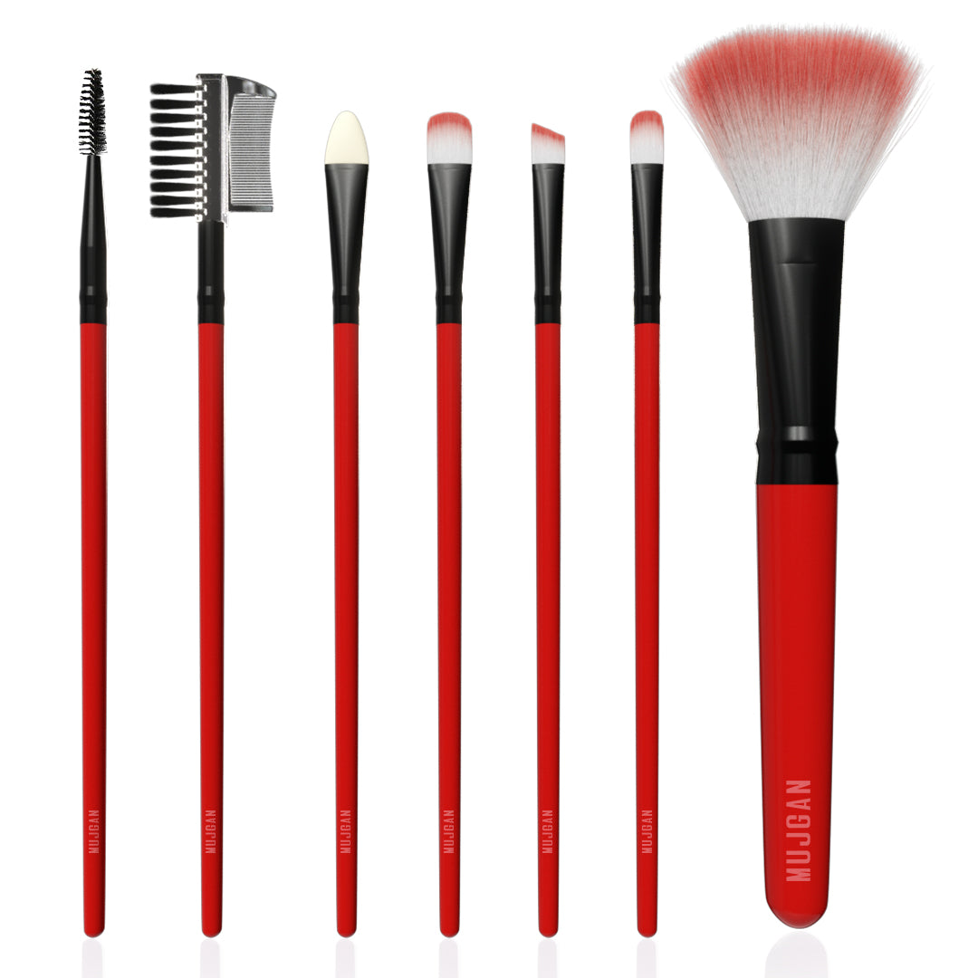 7 PCS Silicone Handle Makeup Brush Set (Red)