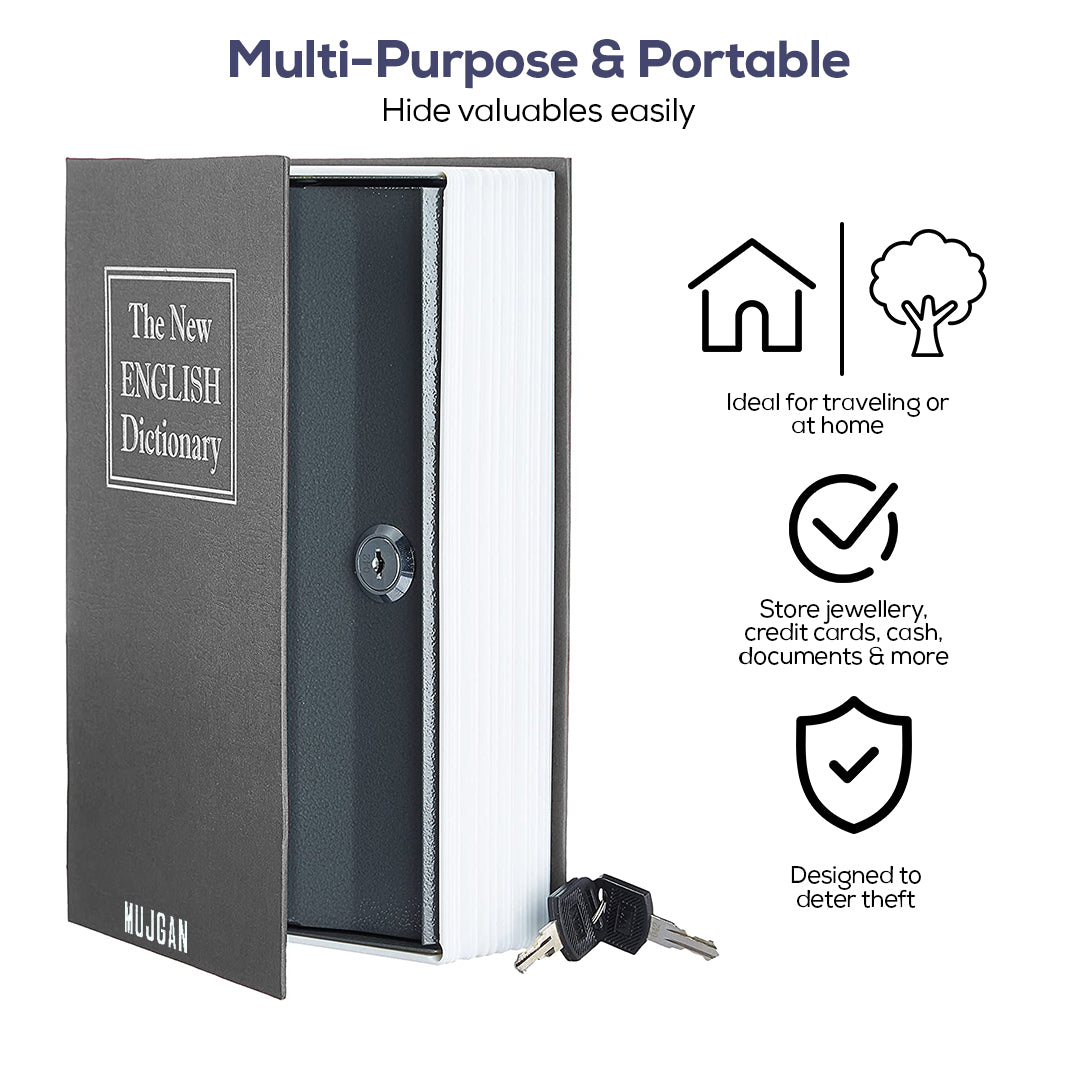 Secure and Discreet Book Safe with Key Lock in Black