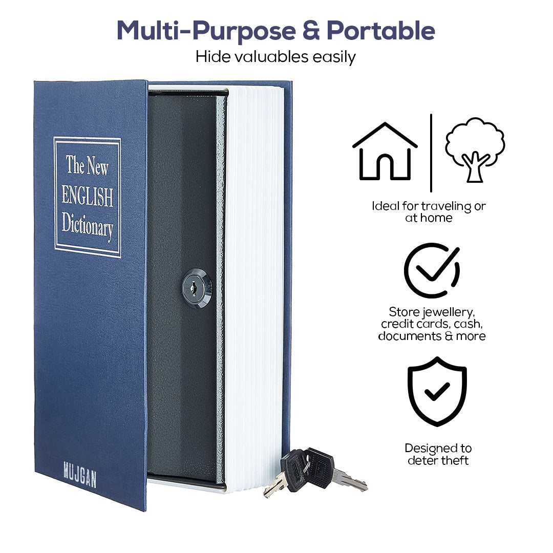 Secure and Discreet Book Safe with Key Lock in Blue