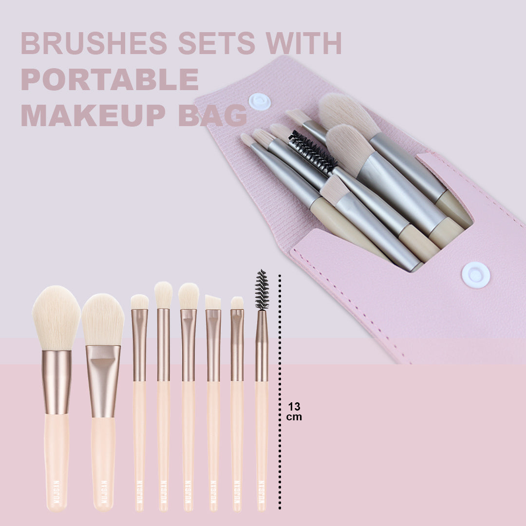 Professional 8 Piece Makeup Brush Set with Bag in Beige