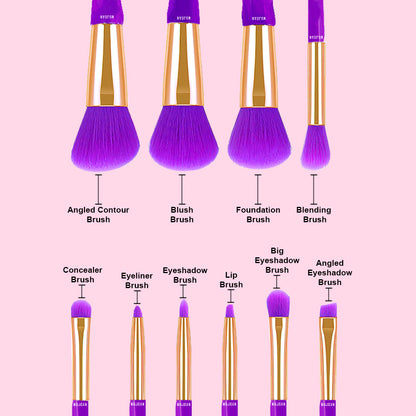 10 PCS Neon Professional Makeup Brush Set (Purple)