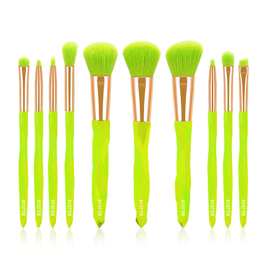 10 PCS Neon Professional Makeup Brush Set (Green)