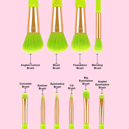 10 PCS Neon Professional Makeup Brush Set (Green)