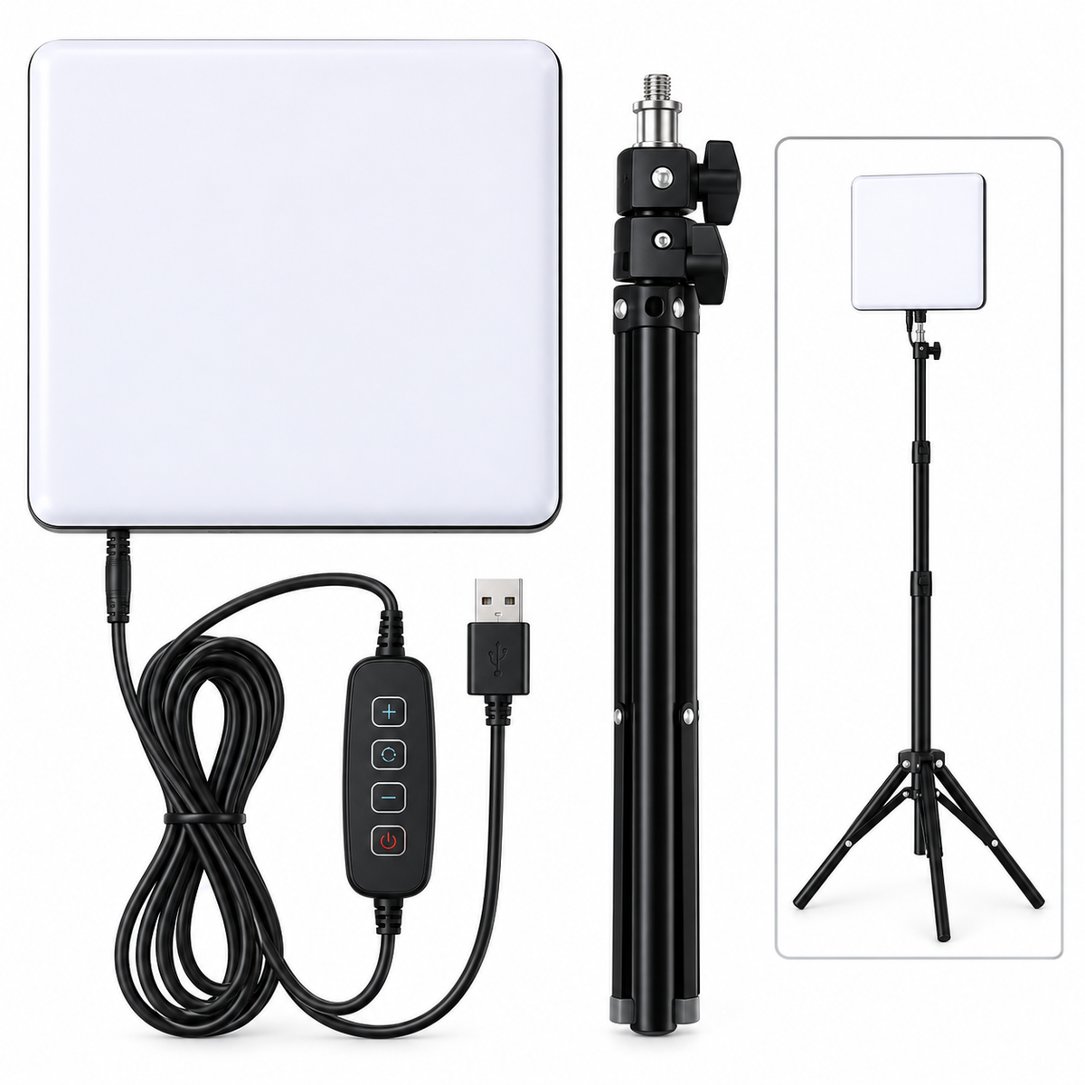 LED Fill Light with Adjustable Tripod Stand, USB Powered Dimmable Panel Light with 3 Lighting Modes, Portable Video Light for Live Streaming, Makeup, Photography, Content Creation & Video Calls
