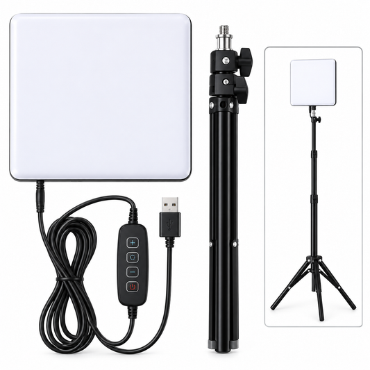 LED Fill Light with Adjustable Tripod Stand, USB Powered Dimmable Panel Light with 3 Lighting Modes, Portable Video Light for Live Streaming, Makeup, Photography, Content Creation & Video Calls