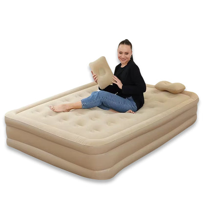 Double-Layer Inflatable Air Mattress – Built-In Rechargeable Air Pump, Ultra-Soft Plush Surface, Waterproof & Durable Design