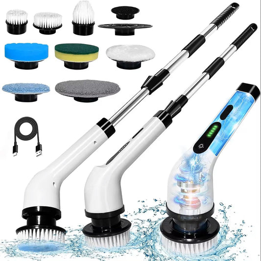 Rechargeable Quiet Cleaning Brush – 9 Brush Heads, 2-Speed Settings, IPX7 Waterproof