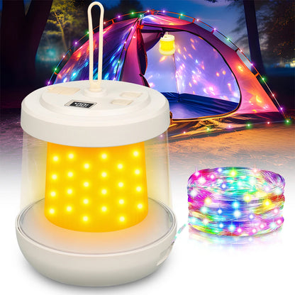 Camping Lantern with Power Bank – 3 Light Modes, IPX4 Waterproof, RGB String Lights