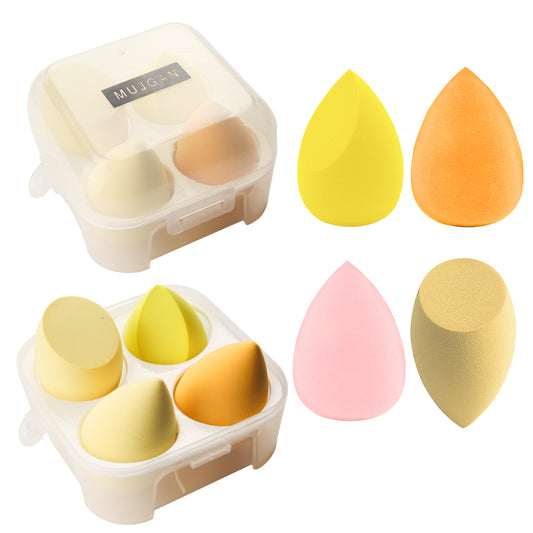 4 PCS Makeup Sponge Set with Special Transparent Box (Yellow)