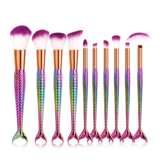 10 PCS Mermaid Synthetic Makeup Brush Set (Multicolour)