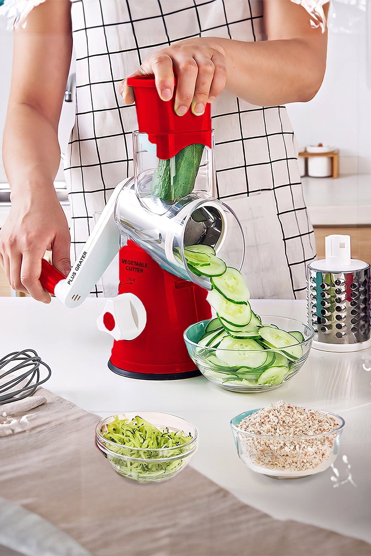 Manual Fruit & Vegetable Slicer Grater with 3 Attachments and Suction Base