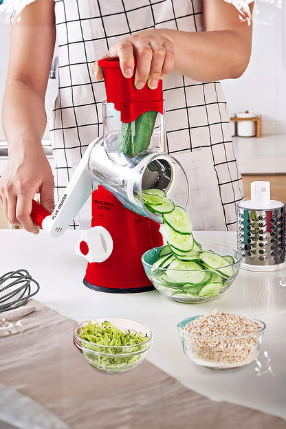 Manual Fruit & Vegetable Slicer Grater with 3 Attachments and Suction Base