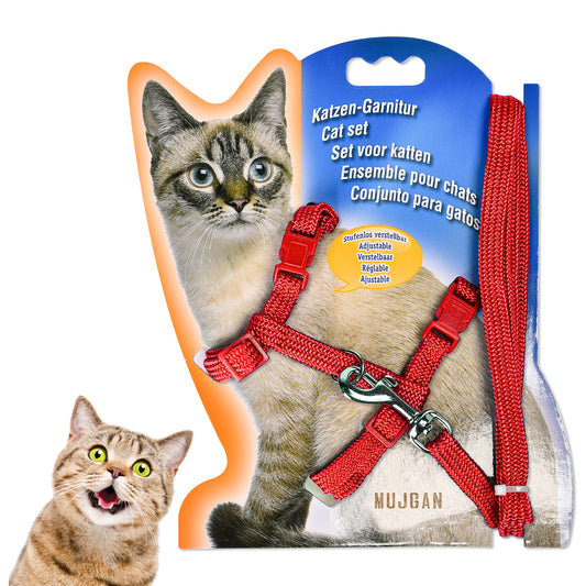 Comfortable Adjustable Cat Harness (Red)