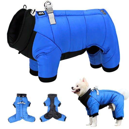 M Size Windproof & Waterproof Full Body Warm Dog Coat (Blue)