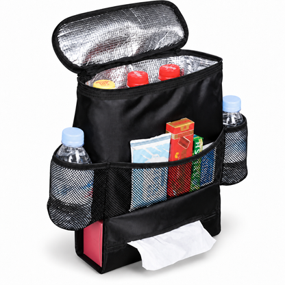 Portable Insulated Car Seat Back Organizer Cooler Bag for Food and Drinks with Mesh Pockets