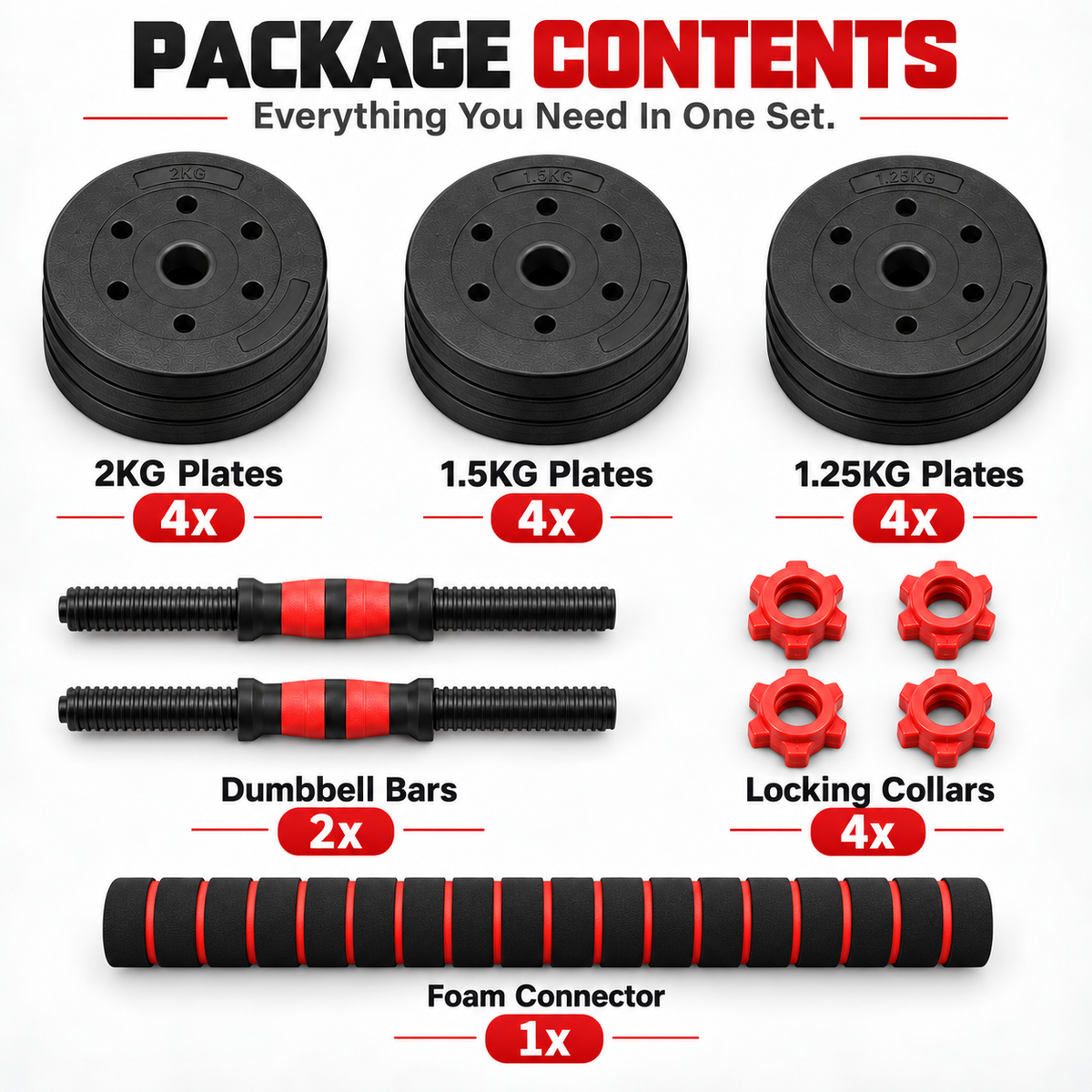 2-in-1 20KG Adjustable Dumbbell Set, Convertible into a Barbell with Connector Bar