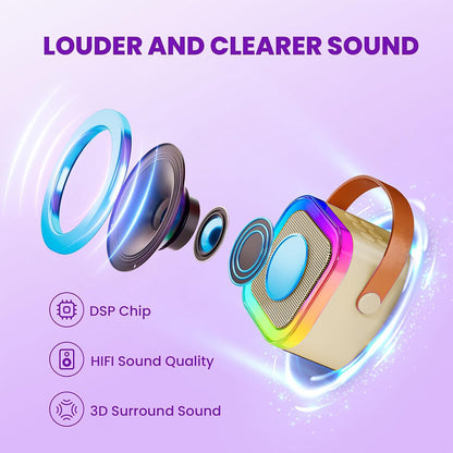 Portable Bluetooth Karaoke Speaker with 2 Wireless Microphones and RGB Lights