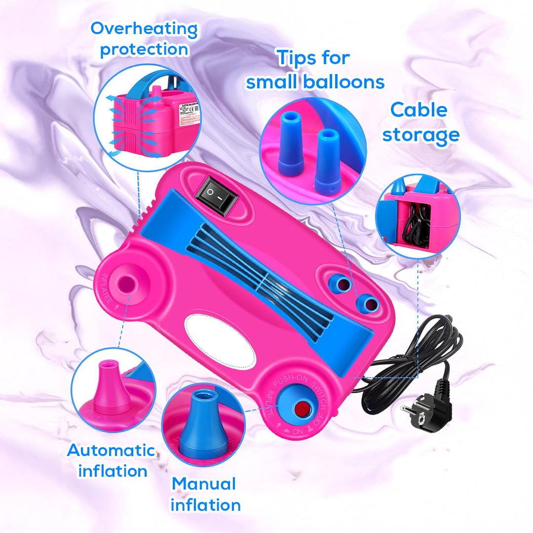Electric Balloon Pump – Dual Nozzle Balloon Inflator with Automatic & Semi-Automatic Modes