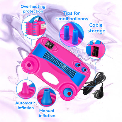 Electric Balloon Pump – Dual Nozzle Balloon Inflator with Automatic & Semi-Automatic Modes