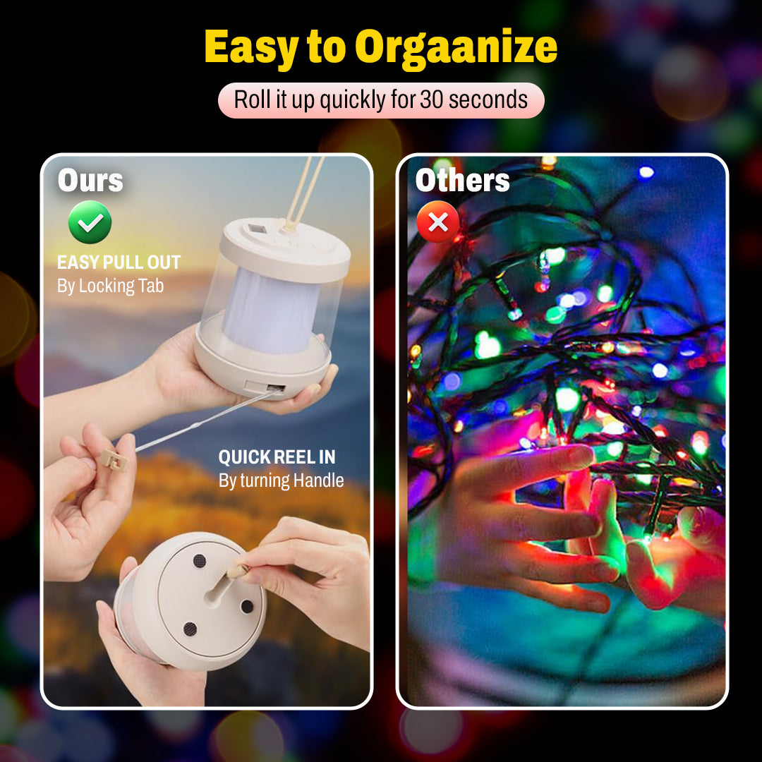 Camping Lantern with Power Bank – 3 Light Modes, IPX4 Waterproof, RGB String Lights