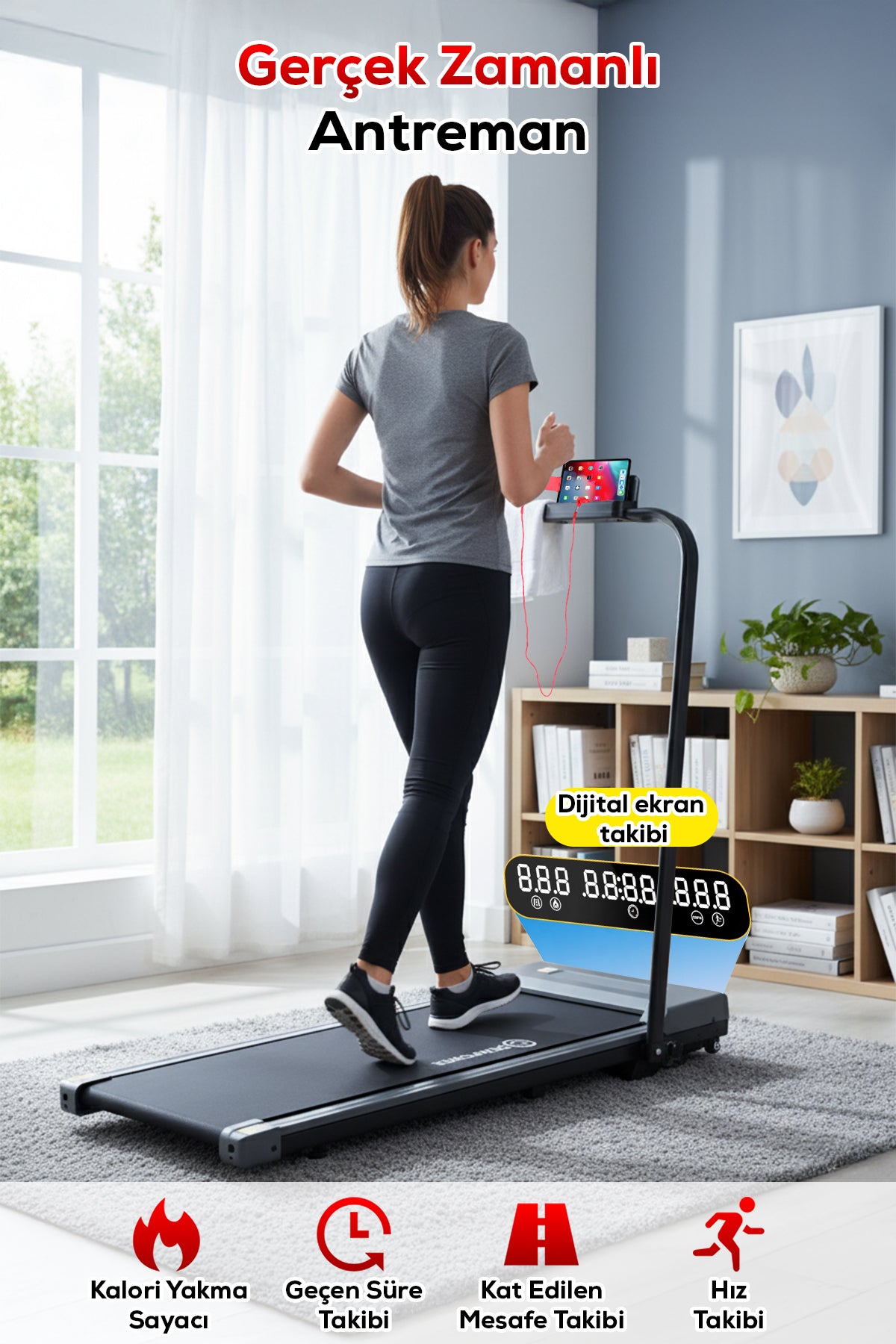 Compact Folding Walking & Running Treadmill Machine, 150 kg Capacity, App Control, 5.2% Manual Incline & Ultra-Quiet Motor