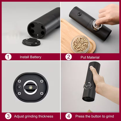 Salt & Pepper Grinder Set – 5 Levels Adjustable , Battery Operated with Stand