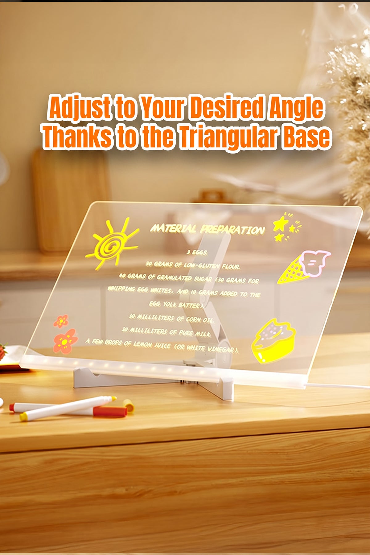 30 x 20 cm LED Acrylic Message Board with 7 Colour Pens, USB Light Up Drawing Board and Adjustable Stand
