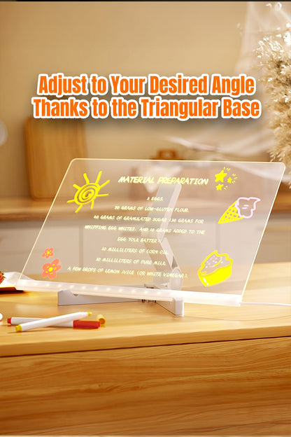 30 x 20 cm LED Acrylic Message Board with 7 Colour Pens, USB Light Up Drawing Board and Adjustable Stand