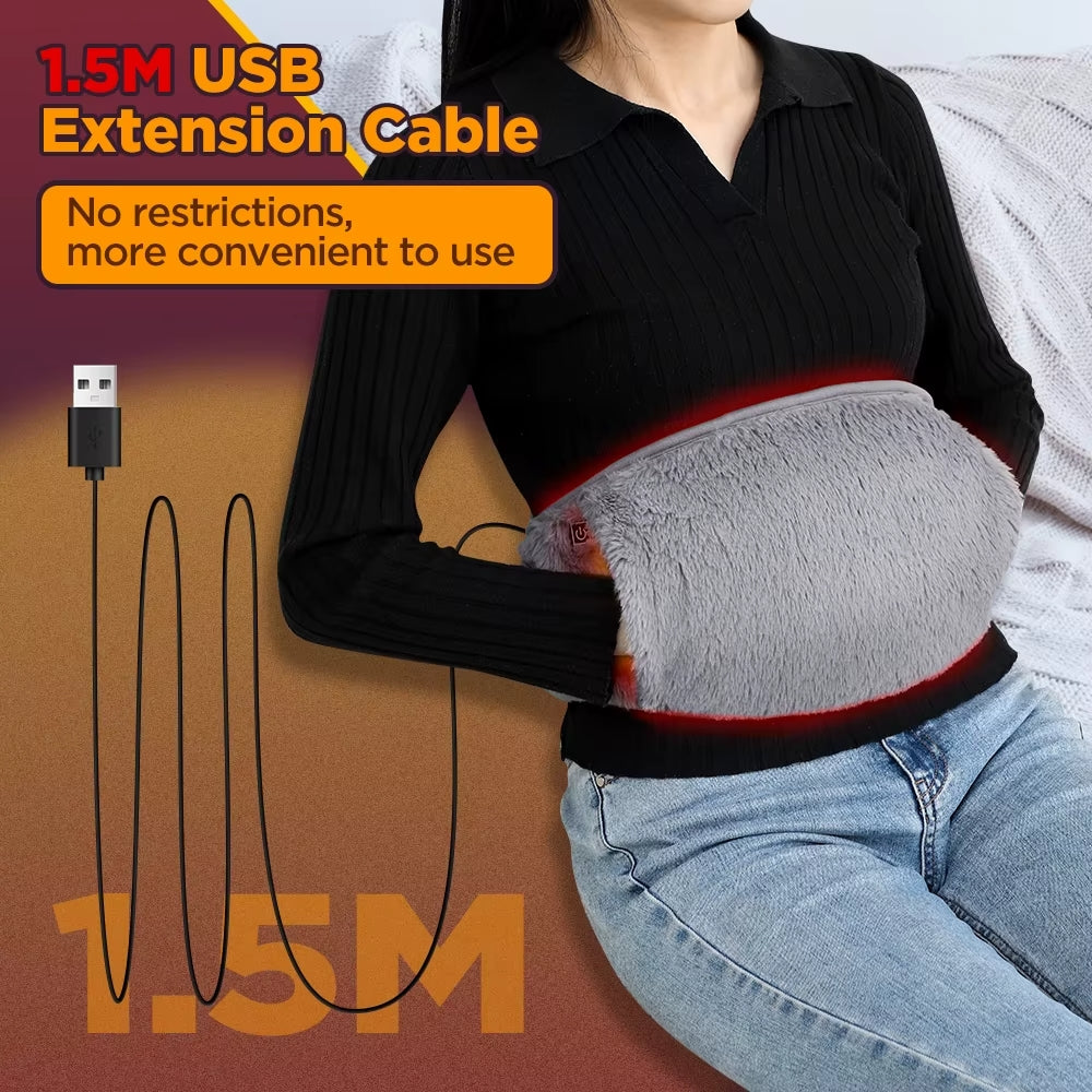 USB Heated Waist & Hand Warmer Belt with 3 Heat Levels – Soft Crystal Velvet Heating Wrap with Power Bank Pocket
