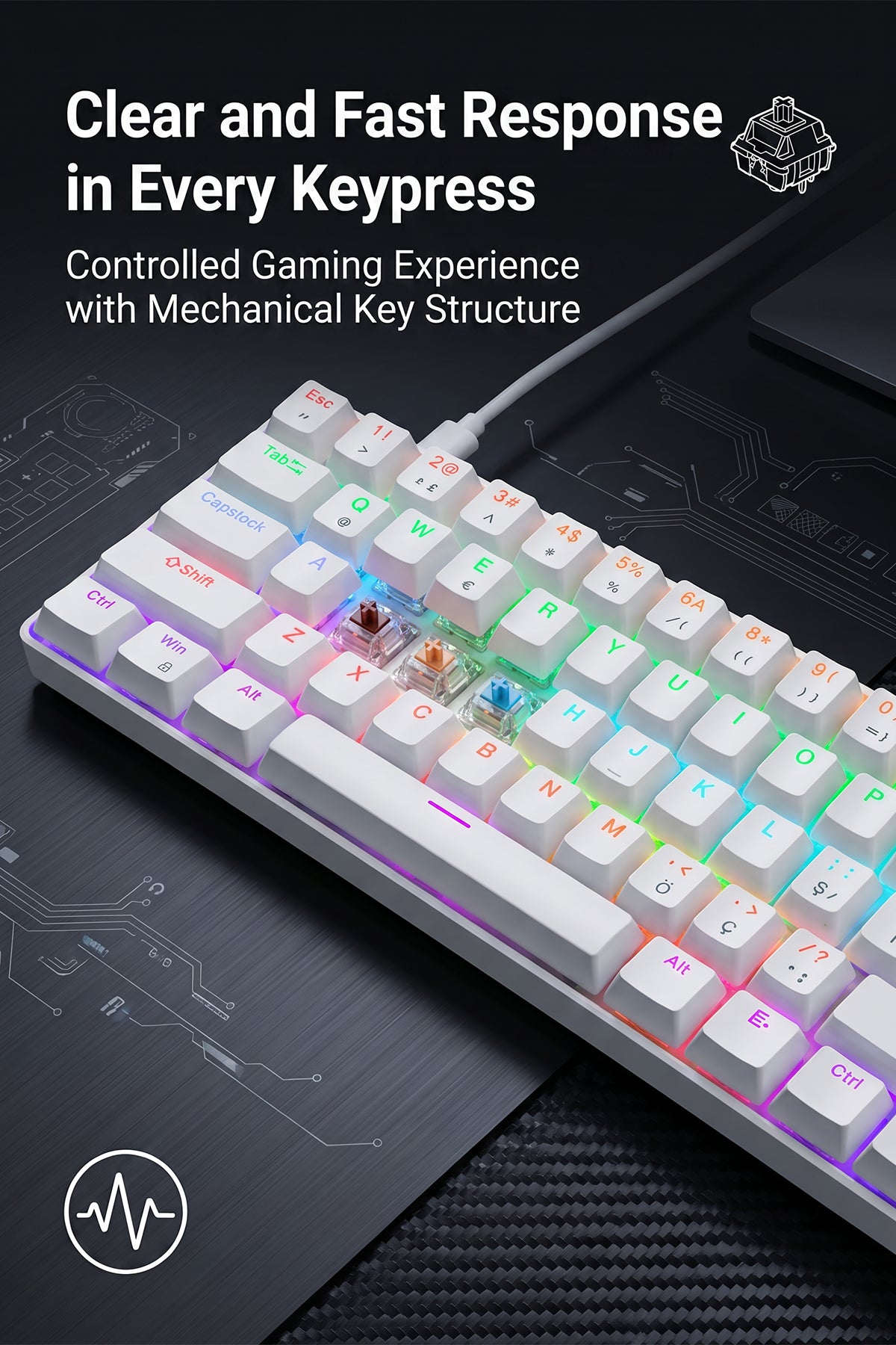 62-Key Mechanical Gaming Keyboard with 12 RGB Modes, Wired USB Compact Keyboard for PC and Laptop