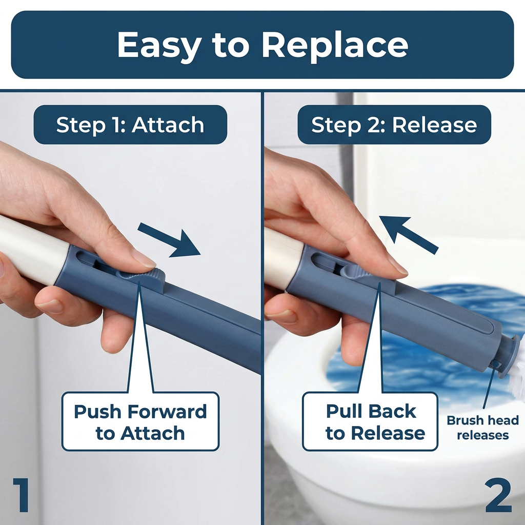 Disposable Toilet Cleaning Brush with 8 Replaceable Sponge Pads – Easy Use & Hygienic Bathroom Cleaner