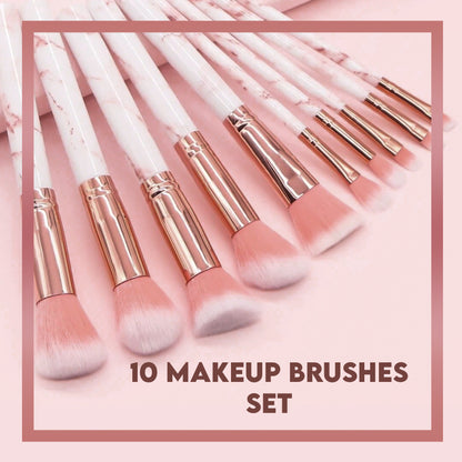 10 PCS Marble Patterned Professional Makeup Brush Set (Pink)