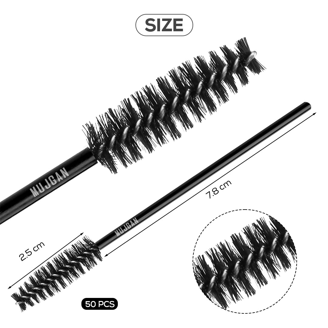 50 PCS Disposable Eyelash, Makeup Mascara and Eyebrow Brush (Black)