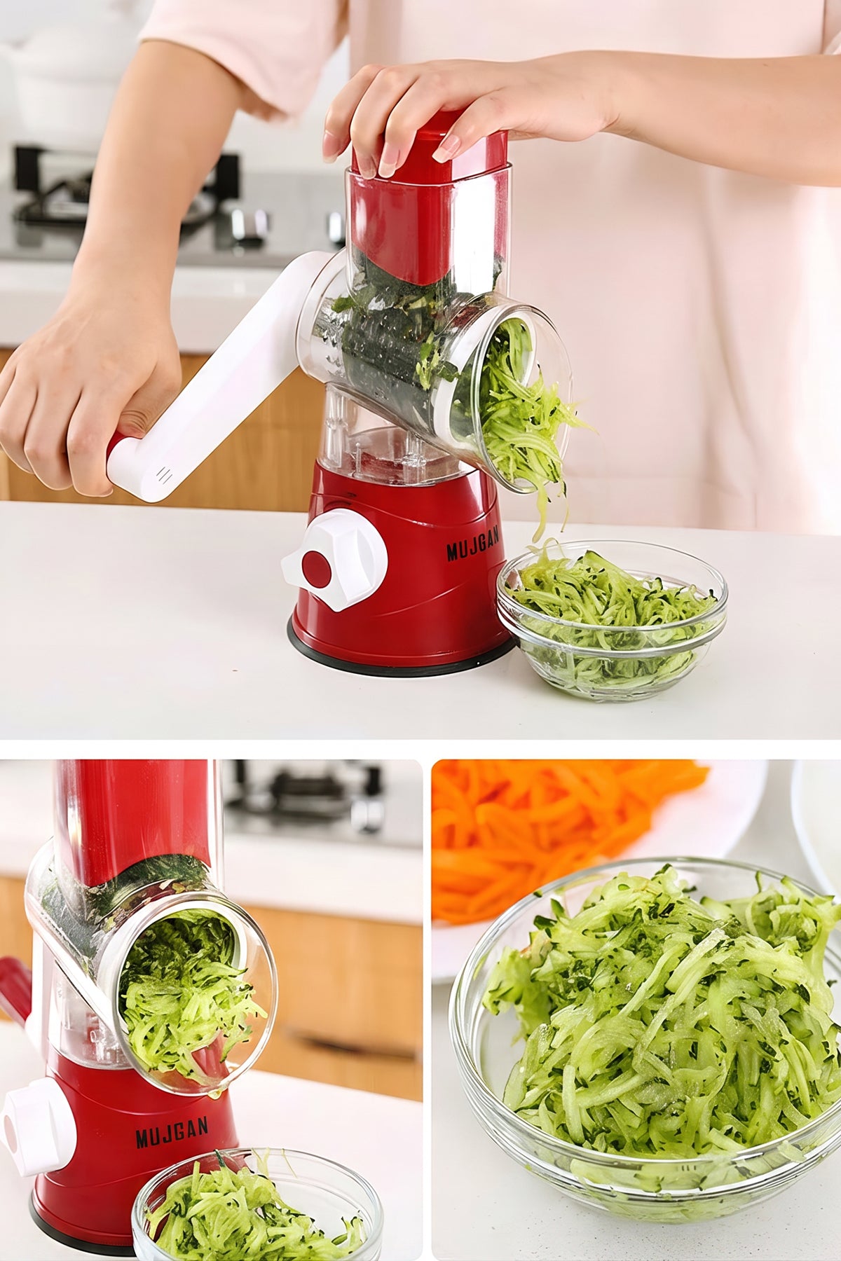 Manual Fruit & Vegetable Slicer Grater with 3 Attachments and Suction Base