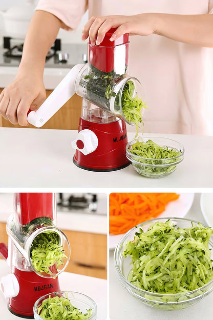 Manual Fruit & Vegetable Slicer Grater with 3 Attachments and Suction Base