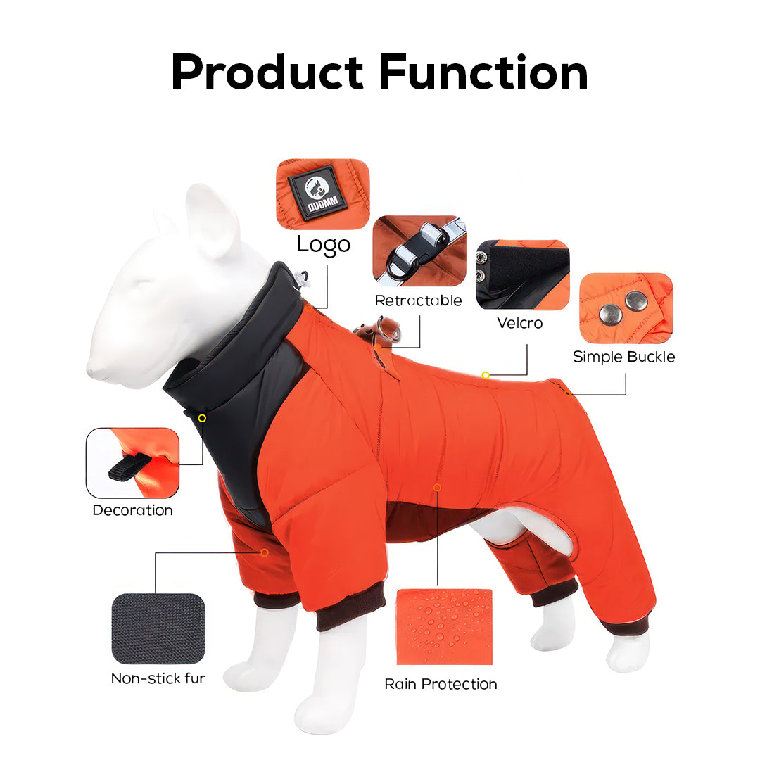 S Size Windproof & Waterproof Full Body Warm Dog Coat (Orange)