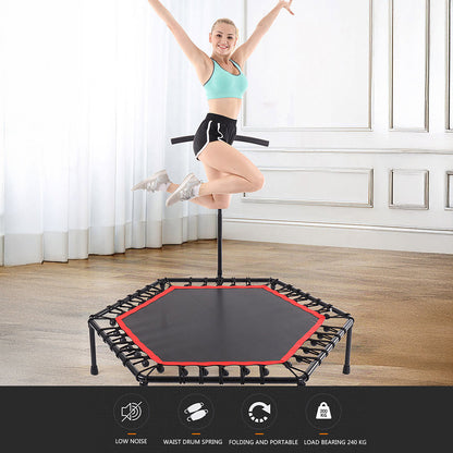 Durable Hexagonal Fitness Trampoline with Adjustable Handle – Ideal for Fun and Safe Home Workouts