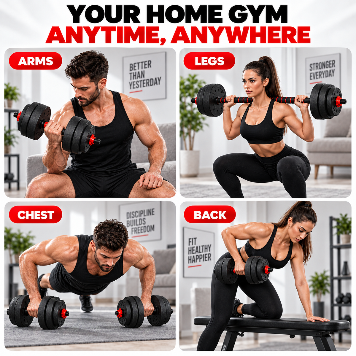 2-in-1 20KG Adjustable Dumbbell Set, Convertible into a Barbell with Connector Bar