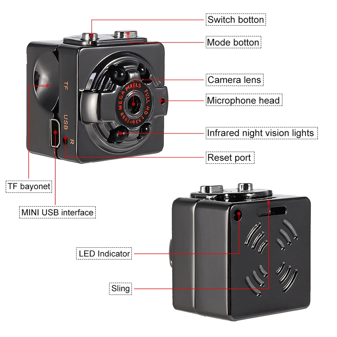 Compact Wireless Micro DVR Camera with Night Vision and Motion Sensor - HD 1080P