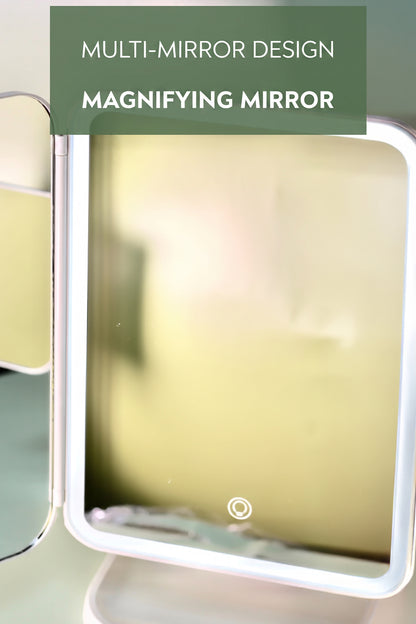 Rechargeable LED Makeup Mirror with 3 Light Modes, 2X-3X Magnification and Folding Side Mirrors