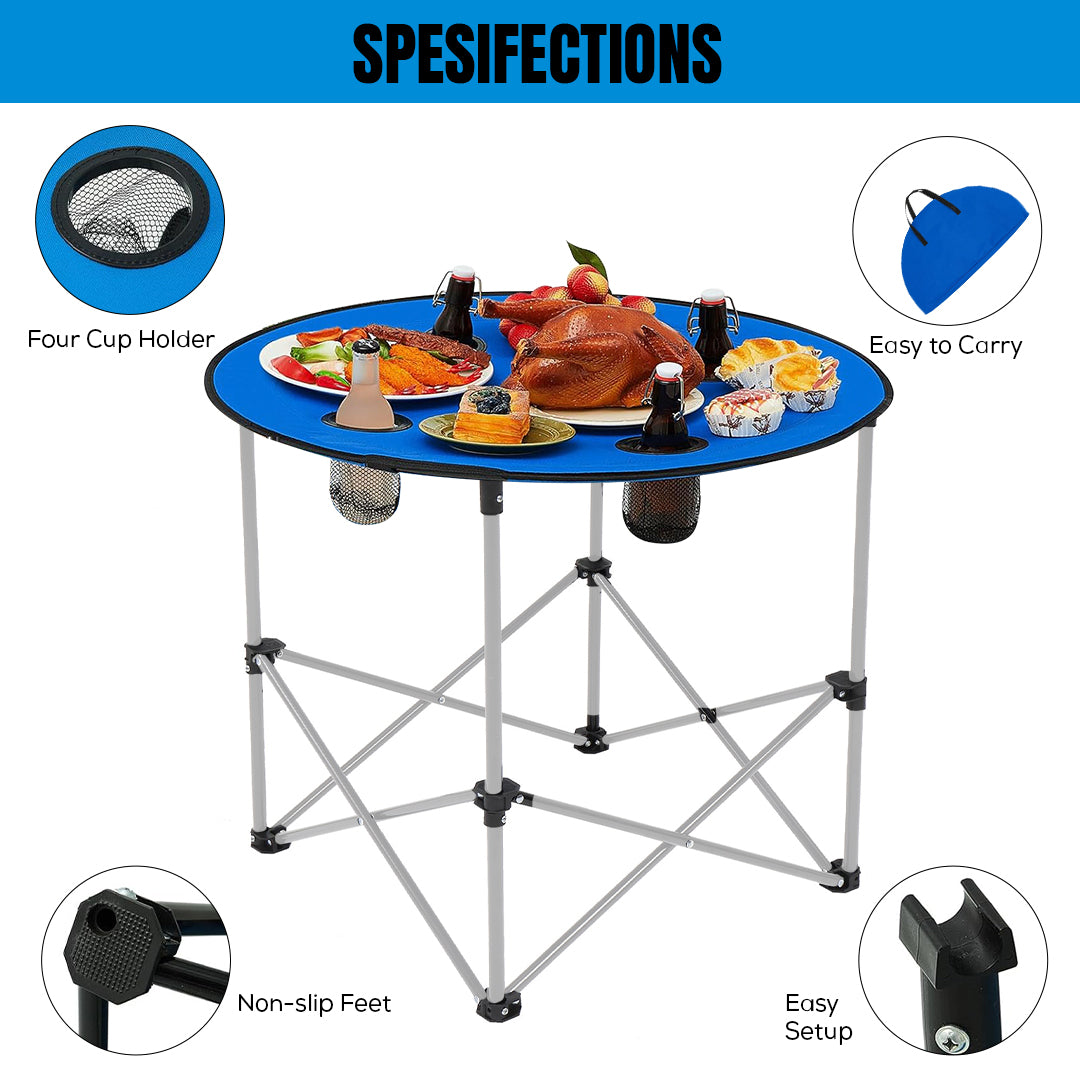 Foldable Camping Table – Portable, Lightweight and Durable Outdoor Picnic Table with Cup Holders & Carry Bag
