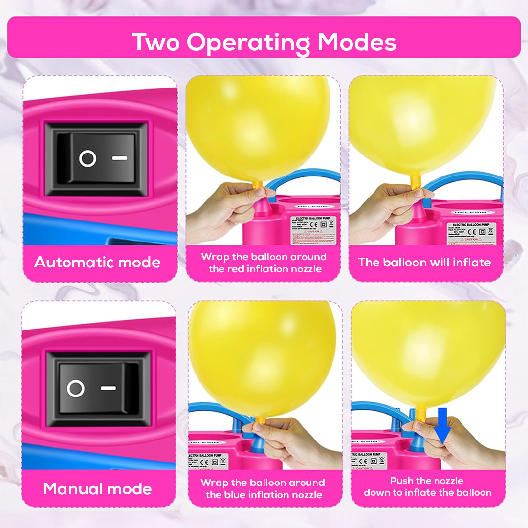Electric Balloon Pump – Dual Nozzle Balloon Inflator with Automatic & Semi-Automatic Modes
