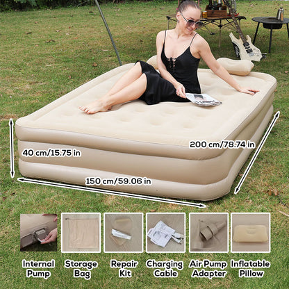 Double-Layer Inflatable Air Mattress – Built-In Rechargeable Air Pump, Ultra-Soft Plush Surface, Waterproof & Durable Design