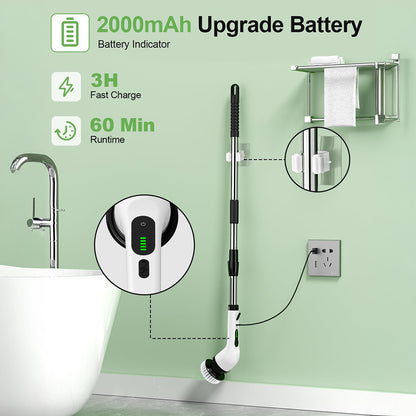 Rechargeable Quiet Cleaning Brush – 9 Brush Heads, 2-Speed Settings, IPX7 Waterproof